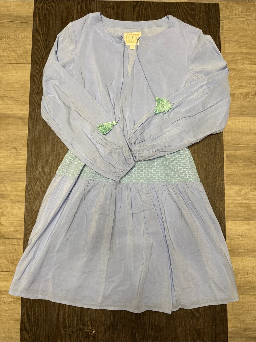 Sail to Sable Light Blue Long-Sleeve Tassel Waist Dress